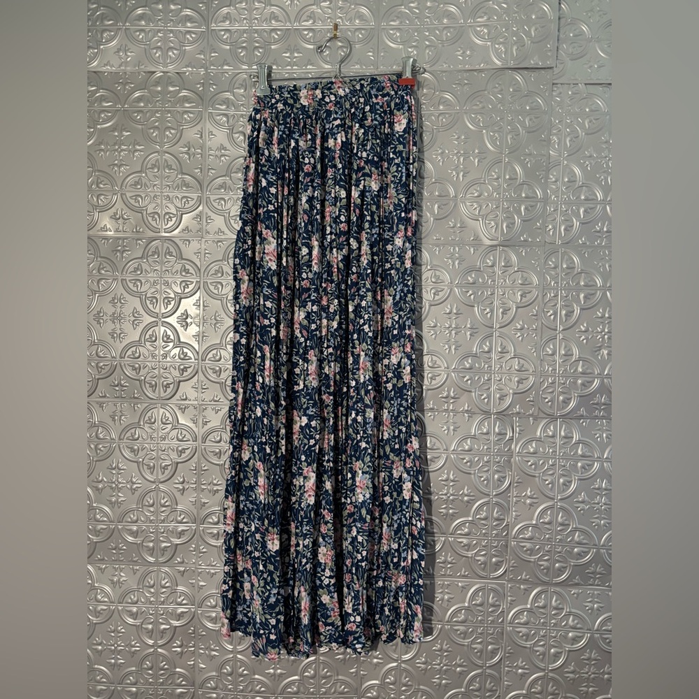 GSL vintage 1980s pleated maxi skirt blue cottagecore hippy bohemian festival - Picture 4 of 5